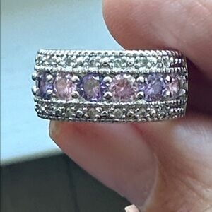 925 Sterling Silver Ring with Pink and Purple Stones 5/6